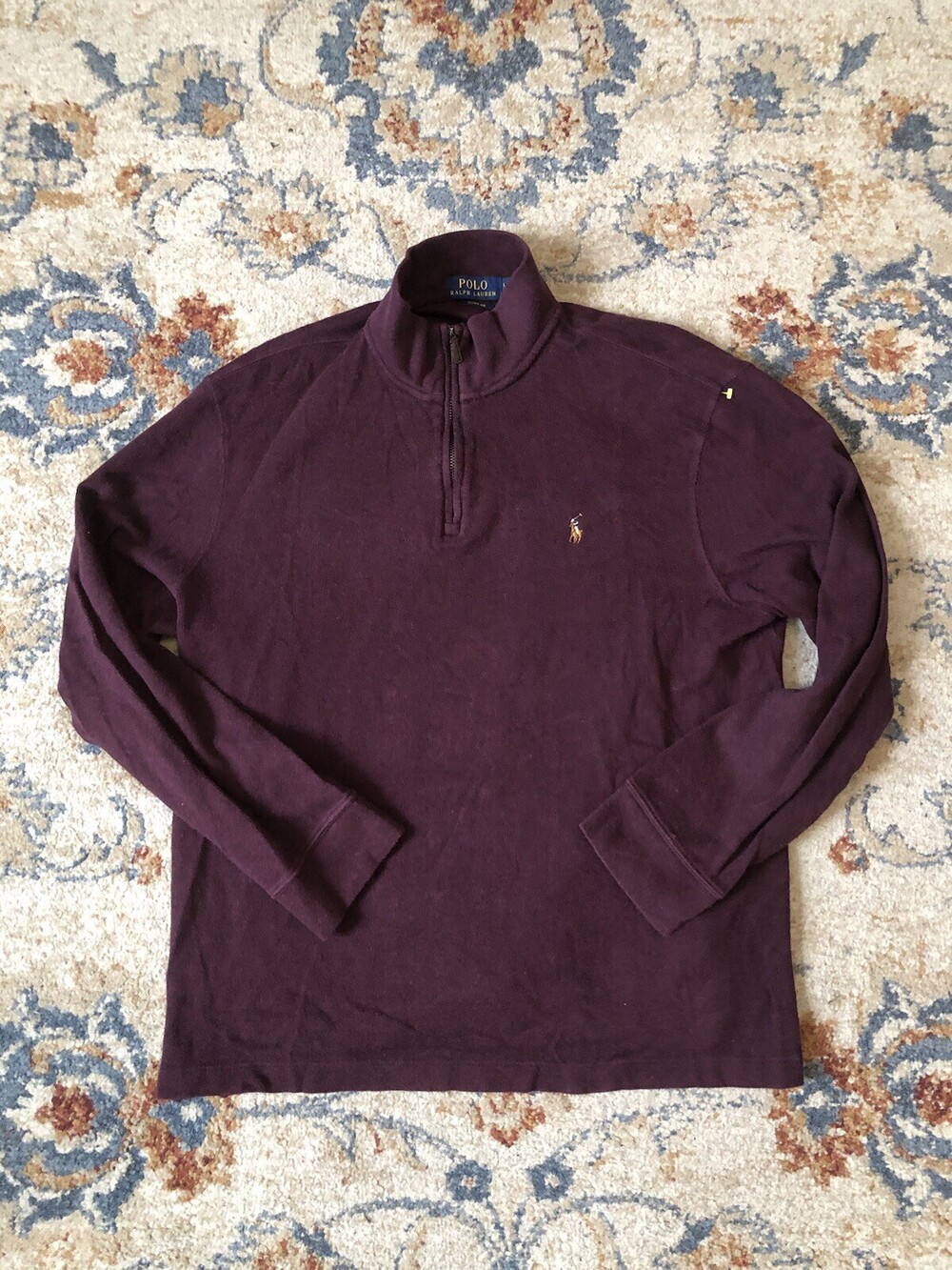 Polo Ralph Lauren Sweatshirt Men Large Estate Rib Red Quarter Zip Pullover